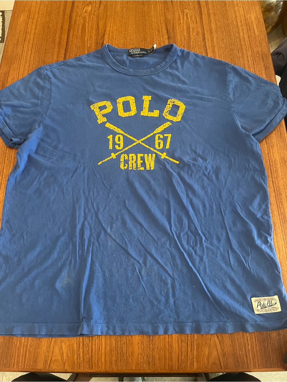 Ralph Lauren Blue Crewneck Tee with Yellow Polo Crew Graphic - Picture 4 of 11
